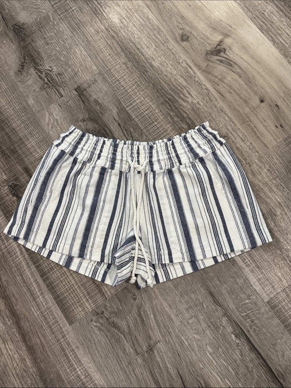 Roxy White and Navy Vertical Stripe High-Waist Shorts
